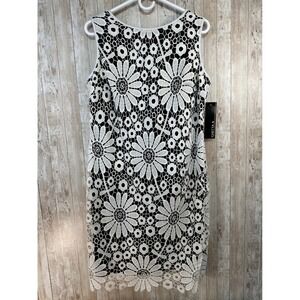 Chetta B NWT Womens White Black Floral Lace Sleeveless Dress Knee Length Size 14